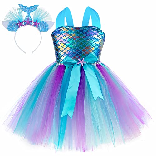 O'COCOLOUR Girls Mermaid Birthday Outfits Halloween Dress Up Costume Easter Summer Vacation Party (5-6 Years, Purple)