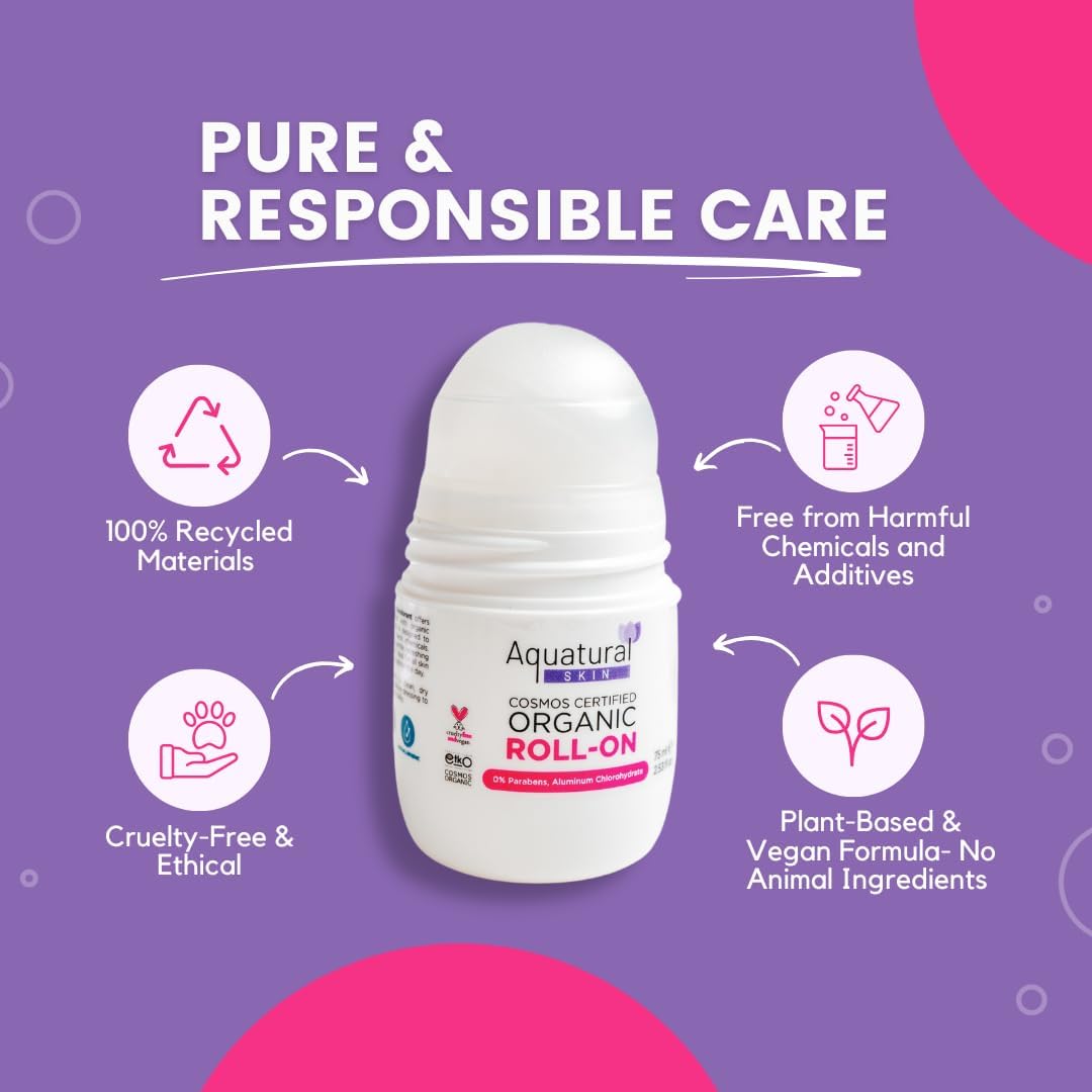 Skiennix Organic Deodorant Roll-On for Sensitive Skin - Natural Rose Vanilla, Long-Lasting 2.53 Fl Oz