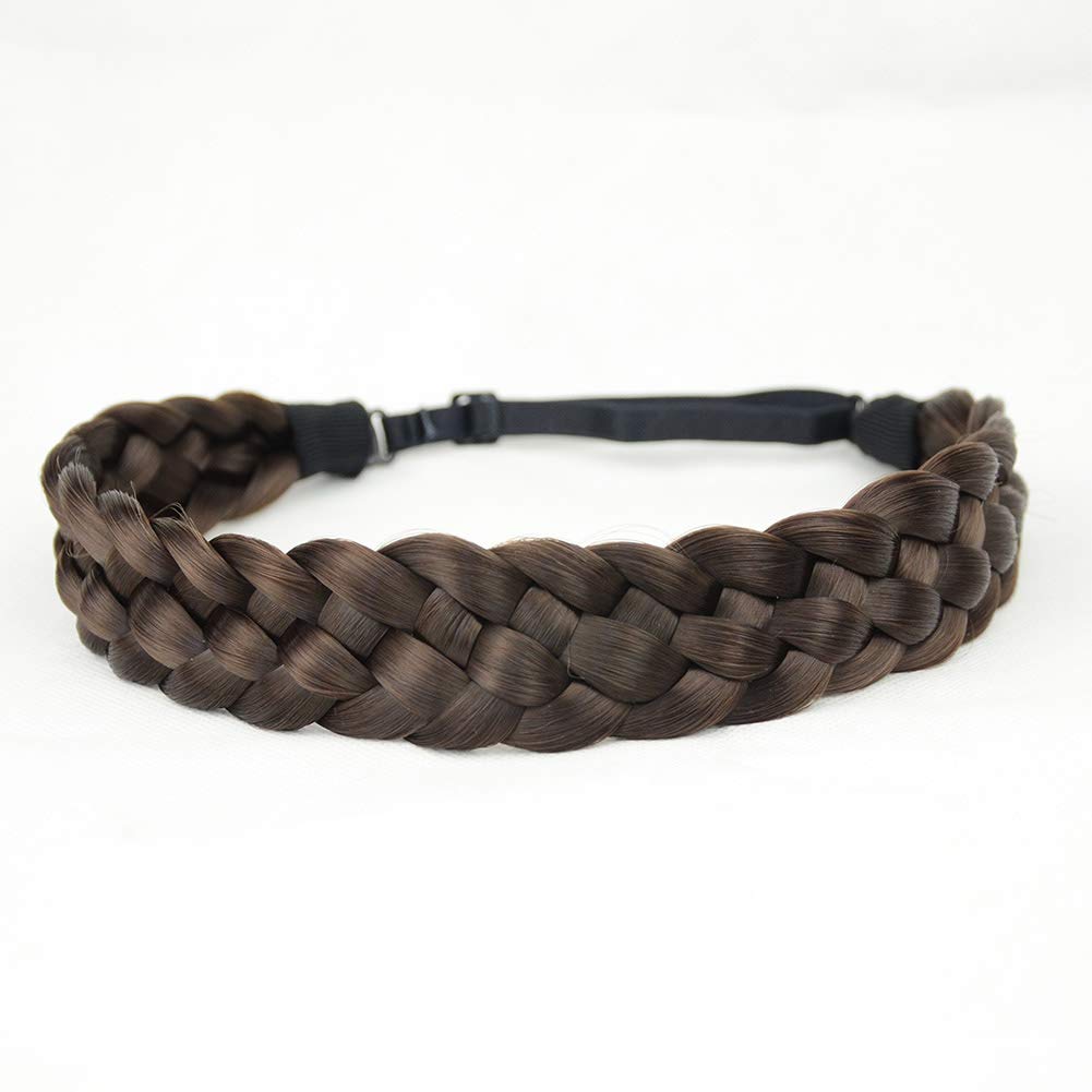 BOBIYA 5 Strands Synthetic Hair Braided Headband Classic Chunky Wide Plaited Braids Headband Elastic Stretch Braid Headband for Women Girl (Chocolate)