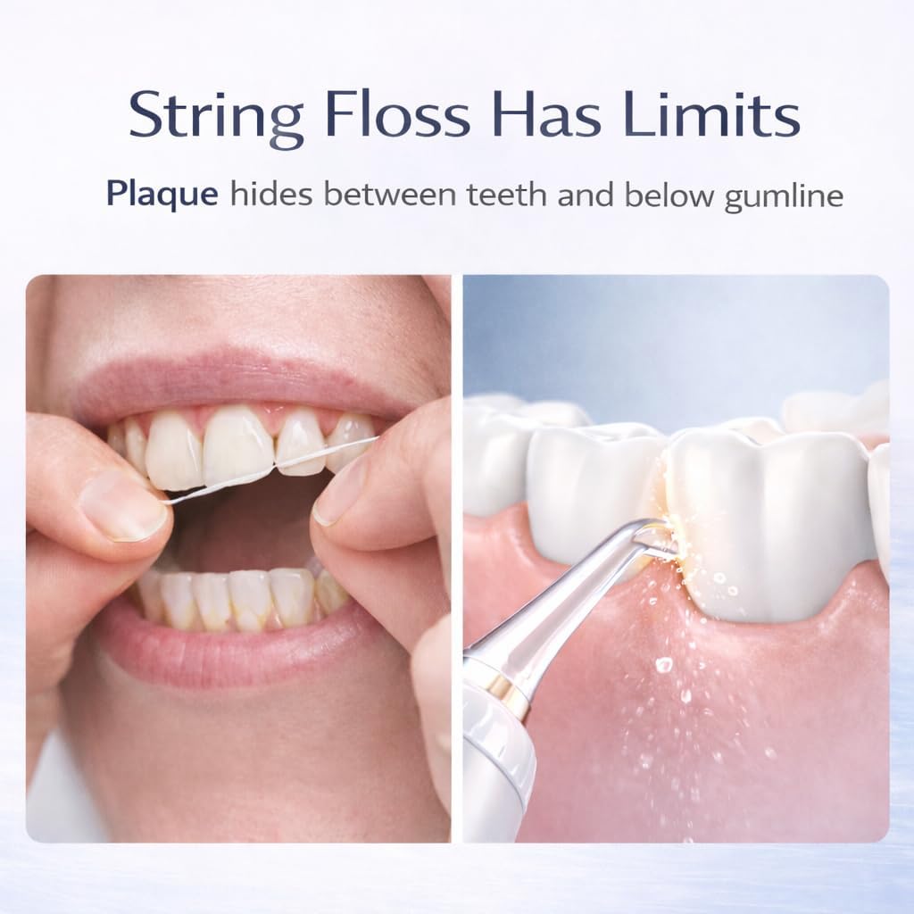 SparkLux Cordless Water Flosser - Portable Oral Irrigator with 5 Pressure Modes, 340ml Tank, USB-C Rechargeable, Waterproof | Ideal for Braces & Gum Care (White/Rose Gold)