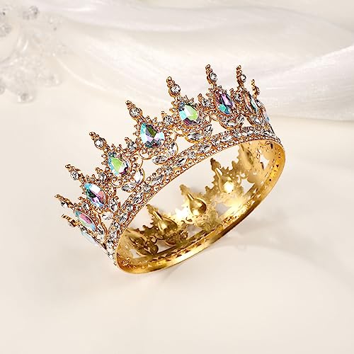 Vinjewelry Full Round Girls Bridal Crown Crystal AB CZ Baroque Tiaras Sparkly Rhinestone Princess Carnival Headdress Jewelry Queen Costume Wedding Prom Birthday Pageant Party Hair Accessories