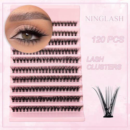 Lash Clusters Fluffy NINGLASH 100D 200D DIY Lash Extension Kit with Lash Bond, Lash Remover, Lash Applicator, Volume 280 Pcs Cluster Eyelashes Extension Individual Eyelashes Kit Thick Eyelash 12-18mm