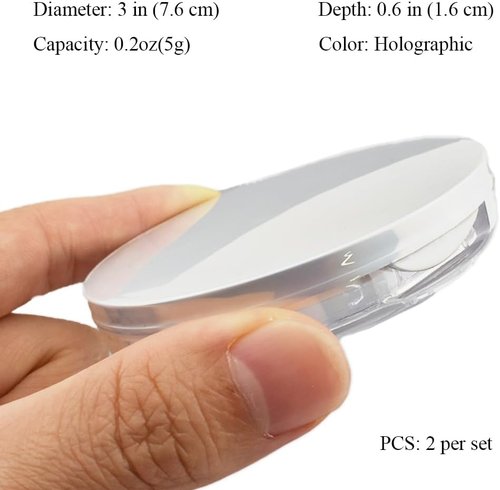 HAHIYO Travel Makeup Case - Refillable Cosmetic Jar with Holographic Lid & Mirror | 2-Pack, 5ml/0.2oz