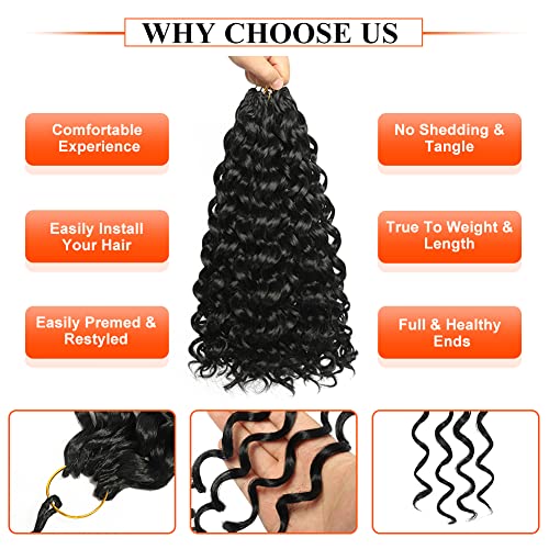 GoGo Curl Crochet Hair 12 Inch 8 Packs Curly Crochet Hair Beach Curl Water Wave Crochet Hair for Black Women Ocean Wave Crochet Hair Synthetic GoGo Curly Braiding Hair Extensions(12 Inch, 1B)