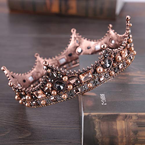 Crystal King Wedding Tiara Vintage Rhinestone Crown Hair Bands For Halloween Birthday Pageant Hair Accessories (Bronze)