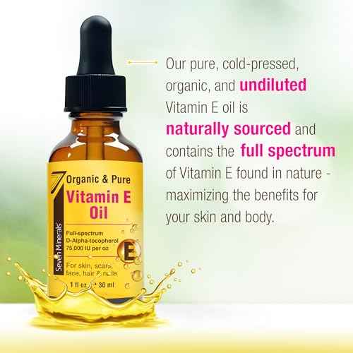 Seven Minerals Ultra Pure Vitamin E Oil - 75,000 I.U. Full-Spectrum D-Alpha Tocopherol, 1 Fl Oz - 100% Organic Vitamin E Oil for Skin, Face, Hair, and Scars - Naturally Occurring = Not Synthetic