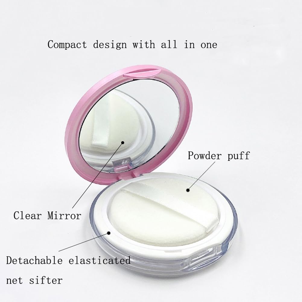 Skiennix Empty Plastic Loose Powder Compact - Reusable 5g Makeup Container with Mirror & Puff