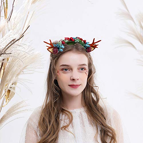 Fxaelian Christmas Elk Deer Fawn Horn Headband Reindeer Anlters Headbands Headpiece Hair Accessories Christmas Party Supplies Toys Gift Halloween Cosplay Supplies for Women Girls Boys