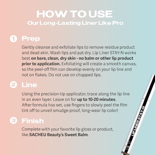 Sacheu Lip Liner STAY-N Peel Off Lip Stain — Long Lasting Waterproof Lip Tint with Hyaluronic Acid & Vitamin E — Transfer Proof Matte Finish, Vegan & Cruelty-Free (Original Bundle)