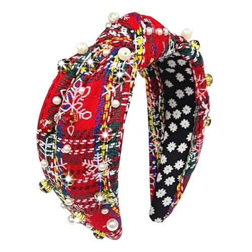 Yoolhamy Christmas Headband for Women Braided Crystal Jeweled Hair Band Xmas Plaid Top Knotted Rhinestone Headbands