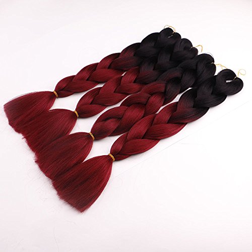 3Pcs/Lot Ombre Braiding Hair Extensions 24" 100g/pcs Yaki Braiding Hair Synthetic Jumbo Braids Hair Extensions (Black and Bug)