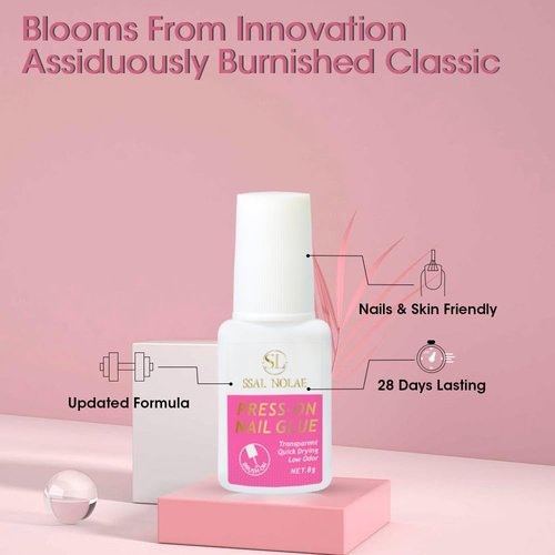 SSAL NOLAE Brush-On Nail Glue for Press On Nails- Salon Quality for Acrylic, Fake Nails. Quick Dry, Long Lasting, No UV Dehydrator or Primer Needed Brush On Gel Nail Glue