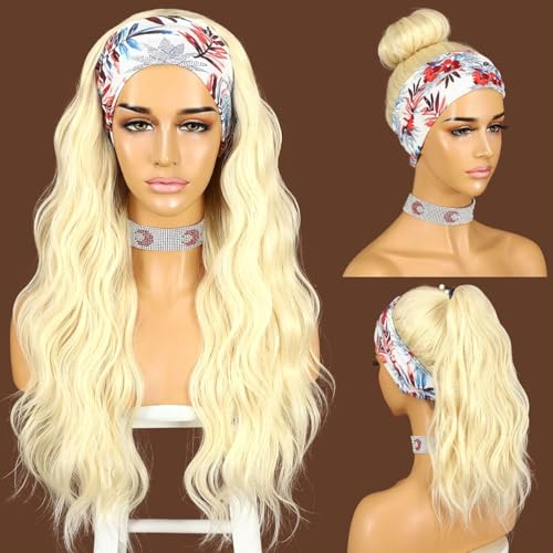 SAPPHIREWIGS Headband Wig Barbie Wig Loose Body Wavy Synthetic Hair 613# Headband Wigs for Women None Lace Front Wigs Blonde Wigs With Headbands Attached 150% Density 26inch