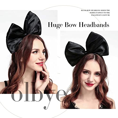 Olbye Bow Headbands Red Bows Hairbands Huge Bowknot Head Bands Large Hair Bow Hot Pink Headband with Bow Hair Accessories for Halloween Christmas Party Costume Cosplay 2Pcs (Black+Red Bows)