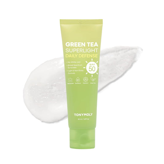 TONYMOLY Green Tea Sunscreen SPF 50 - Non-Greasy Broad Spectrum Face Protection with Niacinamide & Hyaluronic Acid, 50ml Travel Size