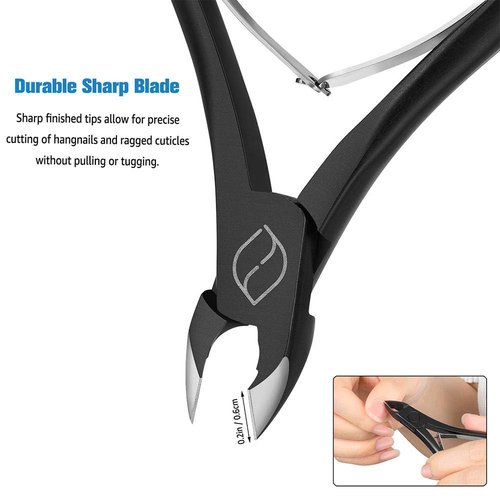 FERYES Cuticle Cutters 1/2 Jaw - Professional Stainless Steel Cuticle Clippers Nail Cuticle Remover Tool, Nail Dead Skin Clipper - BLACK