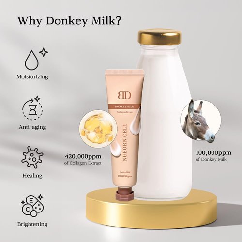 Nuborn Cell Donkey Milk Collagen Cream - Instant Glow with 10% Donkey Milk | Type 1 Collagen for Smooth, Dewy Skin | 65ml (2.19 fl oz)