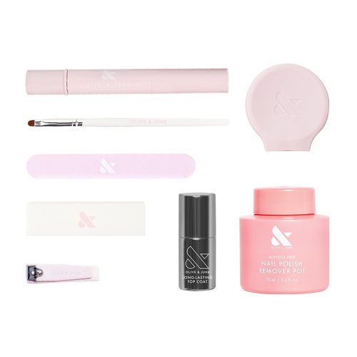 Olive & June Long Lasting Mani System Set - Complete At-Home Nail Kit with Tools, The Poppy, Cuticle Serum & Top Coat | Vegan & Cruelty-Free