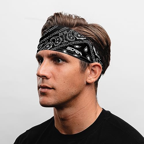 Suddora Paisley Print Bandana Headband, Multi-Sport Boho Style Bandana for Indoor Outdoor Use, Breathable & Non-Slip Fabric, Unisex Head Accessory for Bikers, Halloween (Black)