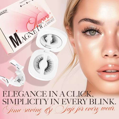 LASHVIEW Upgrade Magnetic Eyelashes with Applicator Reusable Soft Magnetic Eyelashes Natural Look No Glue Needed Magnetic Eyelashes Magnetic Lashes Kit Easy to Wear and Remove(A02)