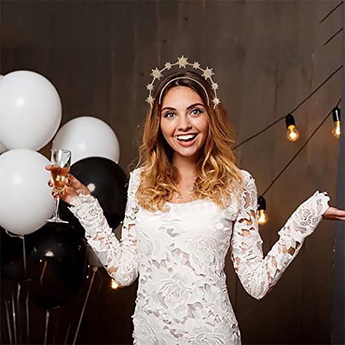 CAKURE Crystal Halo Crown Gold Star Headband Goddess Headpiece Bridal Wedding Tiara and Crowns Hair Accessories for Women and Girls (Rose gold)