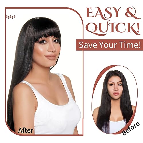 FELENDY Clip in Bangs, 100% Human Hair French Bangs Clip-on Fringe Bangs Natural Straight Front Flat Neat Full Bang Real for Women with Temples Hairpieces