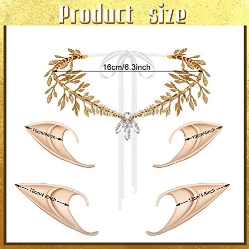 Bonuci Elf Headpiece and Elf Ear Set 2 Pairs Soft Elf Ears with Fairy Leaf Pixie Headband for Women Halloween Wedding Cosplay (Fresh Style)