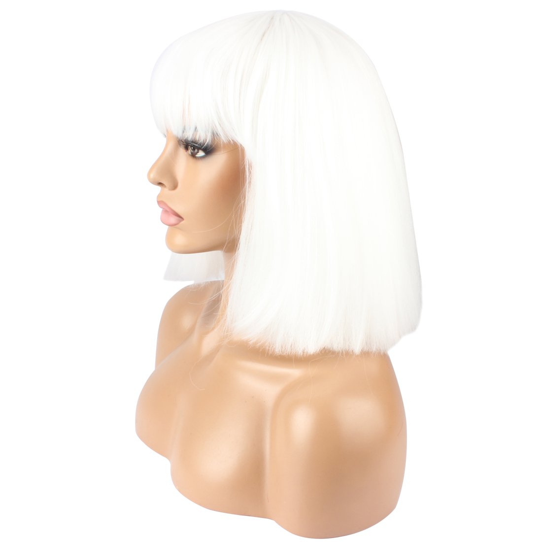 WeKen Women's Fashion Wig Short Bob Kinky Straight Full Bangs Synthetic Hairpieces Solid White