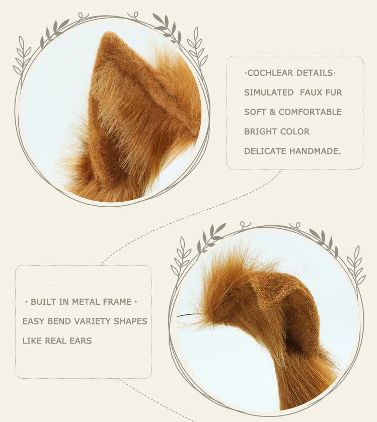 Faylay Wolf/Fox/Cat Ear Cosplay Headwear Girl Accessories Handmade Hairband Furry Ear Faux Fur Headband (SJ-4 Orange)