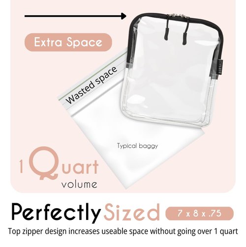BORSALI TSA Approved Clear Toiletry Bag - Quart Size for 3-1-1 Liquids | Travel Cosmetic Organizer - Cream with Handle