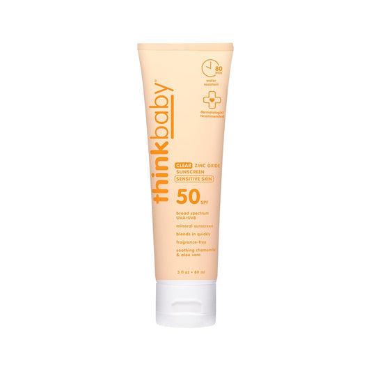 Thinkbaby Baby Sunscreen - SPF 50 Clear Zinc Oxide for Sensitive Skin | 3 Fl Oz, Water Resistant, Reef Safe