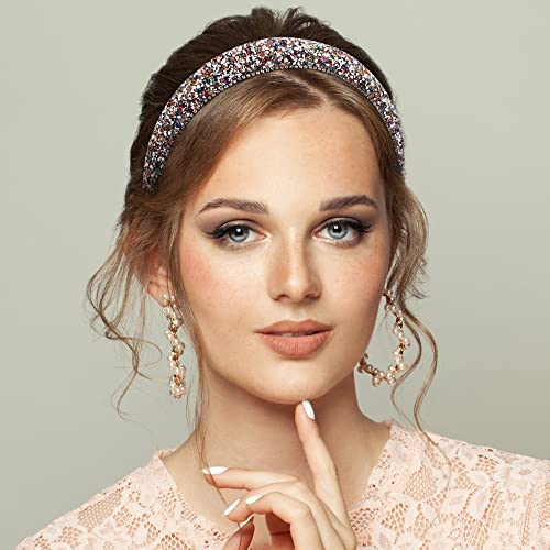 FASOTY Rhinestone Headband Women Fashion Handmade Crystal Diamond Bling Headbands Hair Hoops Padded Headband Glitter Beaded Hairband Sparkle Hair Accessories for Women Girls (Colorful)