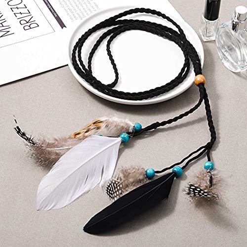 Aksod Indian Feather Headband Boho Gypsy Tassel Headpieces Hippie Festival Rave Party Headwear Costumes Tribal Inspired Hair Accessories for Women and Girls (Style A)