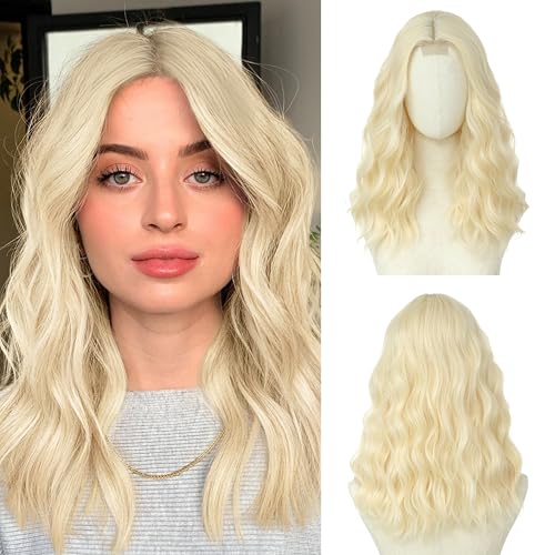 BUPPLER Ombre Brown Wig 18 Inch Medium Length Wigs for Women Lace Hairline Middle Part Synthetic Hair Wavy Wig with Upgraded Elastic Straps,Natural Hair Wig for Daily Party/Halloween Use 18Inch