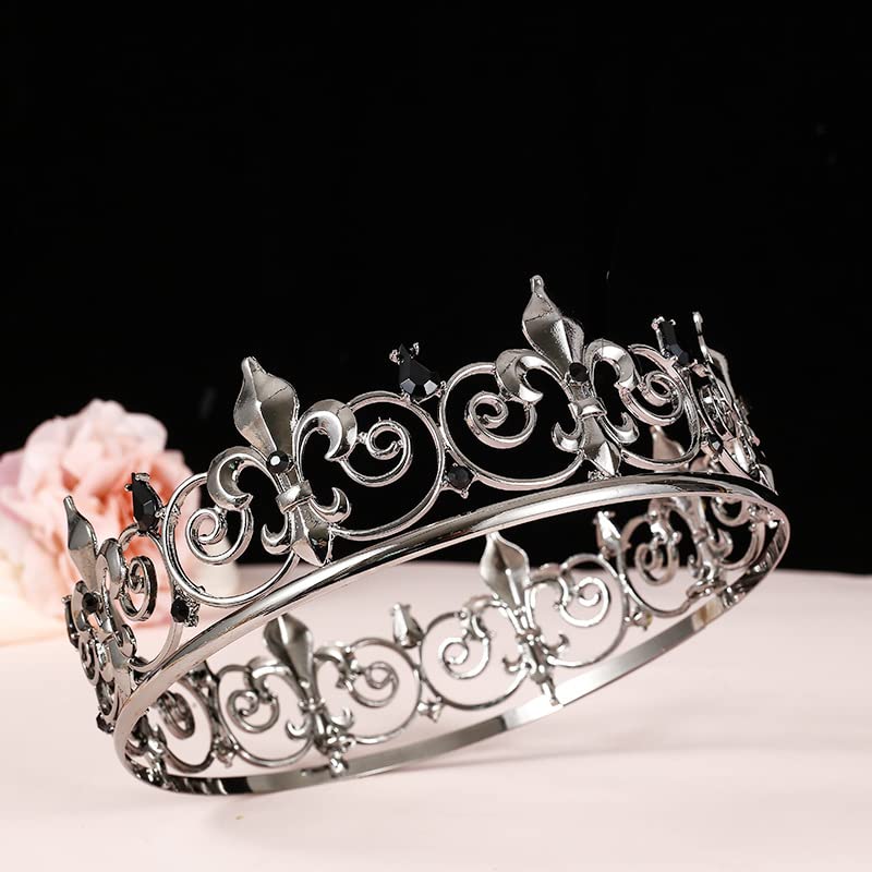 Royal Full King Crown Metal Crowns And Tiaras For Men Cosplay Wedding Prom Party Decorations Crown Headpieces Accessories (Black)