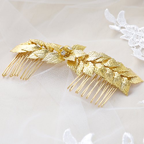 Yean Bride Wedding Hair Comb Leaf Hair Piece Bridal Hair Accessories for Women and Girls (Gold)