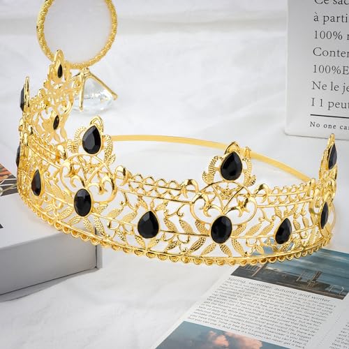 TOBATOBA King Crowns for Men, Antique Gold Prom King Crown Medieval Crown Royal Crown Medieval Renaissance Costume Men Prince Crown Birthday Crown Boy Hair Accessories for Halloween Costume Cosplay