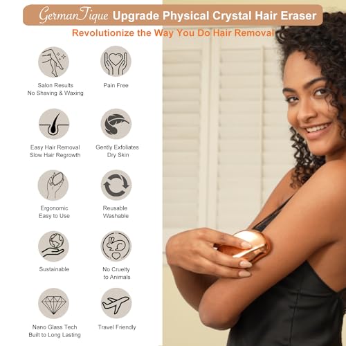 Germantique Crystal Hair Eraser,Natural Crystal Hair Remover,Reusable Painless Nano Glass Hair Removal Device without Shaver,Gentle Crystal Epilator and Exfoliator for Soft Silky Skin(Gold)