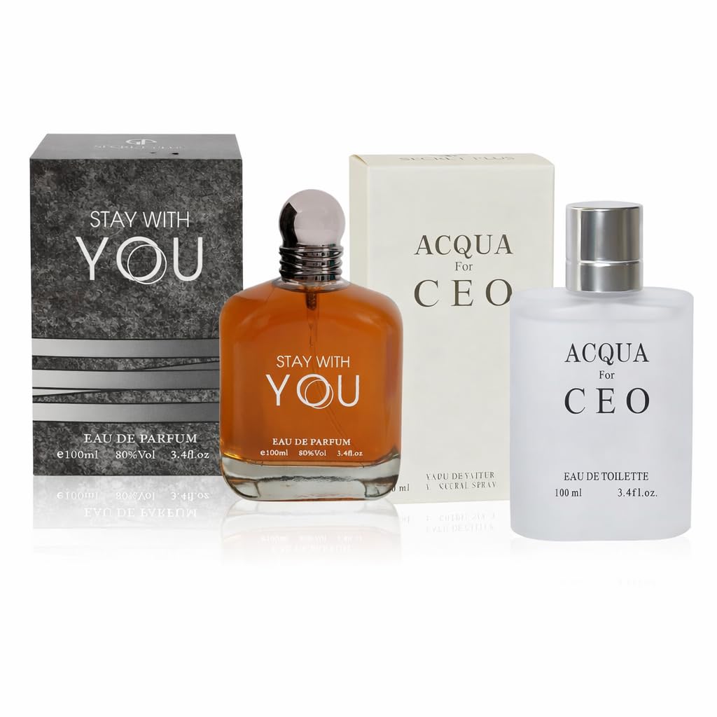 Stay With You Men's Parfum Set - 2 Pack 3.4 Oz Eau de Parfum | Warm, Sweet & Smoky Cologne Gift for Men