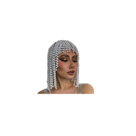 STONEFANS Pearl Headpiece Bridal for Women Roaring 20s Gatsby Pearl Head Chain Jewelry Hair Accessory