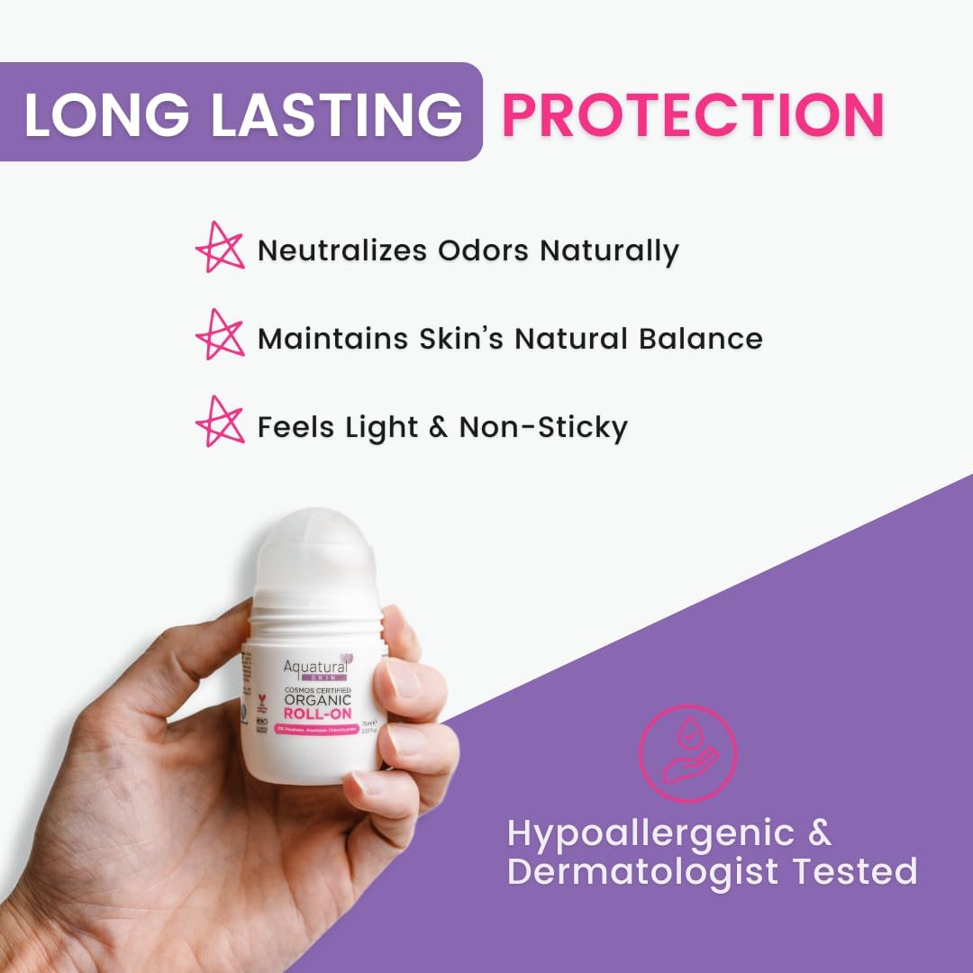 Skiennix Organic Deodorant Roll-On for Sensitive Skin - Natural Rose Vanilla, Long-Lasting 2.53 Fl Oz