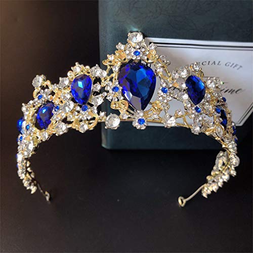 MACOIOR Baroque Royal Queen Crowns and Tiaras for Women,Crystal Rhinestone Costume Party Festival Wedding Tiaras Headbands (Blue)