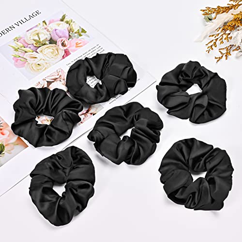 Lolalet Scrunchies for Women, Satin Hair Softer Than Silk Ties Sleep, Big Scrunchy Ponytail Holder with Elastic Bands Girls Thick Thin Curly -6 Pack, Style A