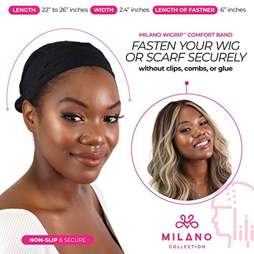 MILANO COLLECTION WiGrip, the Original Comfort Grip Band, Adjustable Wig Band for Tension-Free Glueless Wig, Nonslip Wig Headband, Tension-Free, One Size Fits All, Black