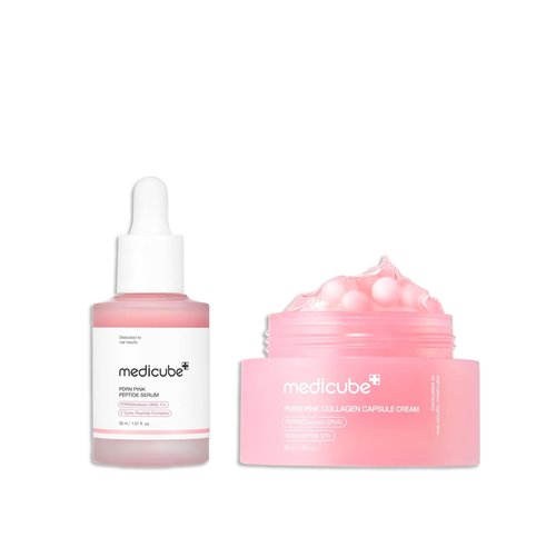 Medicube Overnight Renewal Salmon PDRN Duo - Pink Peptide Serum & Collagen Capsule Cream Set for Women
