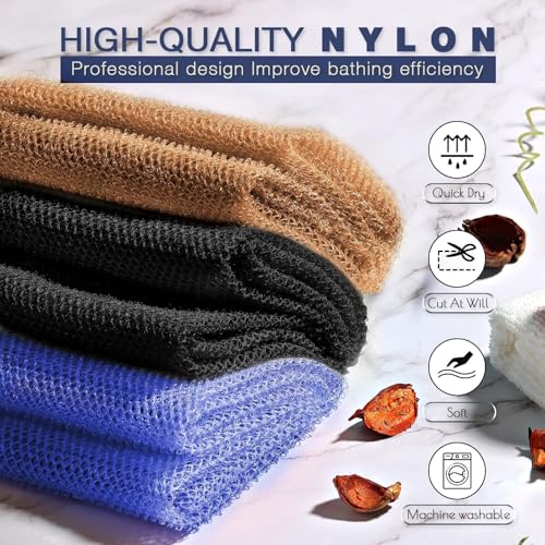 UJFQBH 5 Pieces African Bath Sponge African Net Long Net Bath Sponge Exfoliating Shower Body Scrubber Back Scrubber Skin Smoother,Great for Daily Use (Purple, Pink, Green, Blue, White)