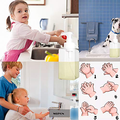 2 Pack Foaming Soap Dispenser 15oz Refillable Foam Liquid Hand Soap Empty Plastic Pump Bottle Container for Bathroom Vanities, Kitchen Sink, Hospital, Clinic, Clear 450ml