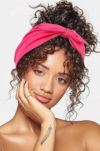 Huachi 6 Packs Bow Headbands for Women 7’’ Extra Wide Bright Pink Head Bands for Women’s Hair Non Slip Headwraps Workout Turban Hair Accessories