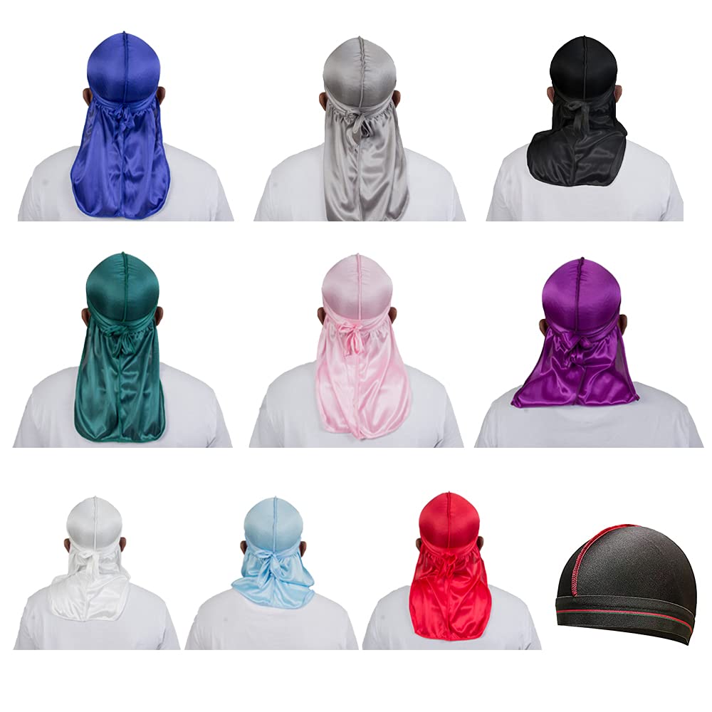 ForceWave 12 Pieces Silky Durag for Men Women Satin Durags for 360 Waves