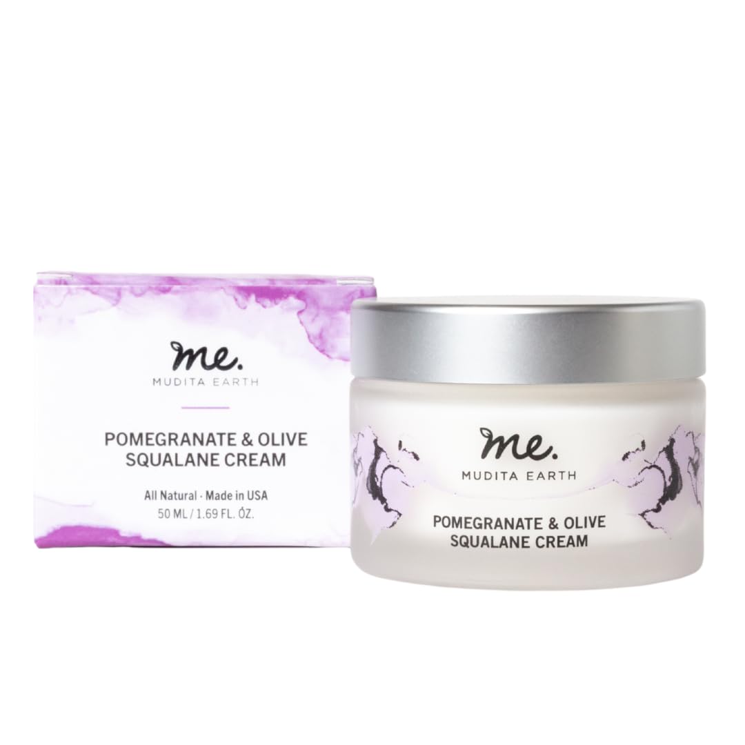 Mudita Earth Pomegranate & Olive Anti Aging Skin Cream, Rich Moisturizer for Aging and Dry Skin, Pure Glow Cream with Hyaluronic Acid, Squalane for Dark Spots & Hyperpigmentation